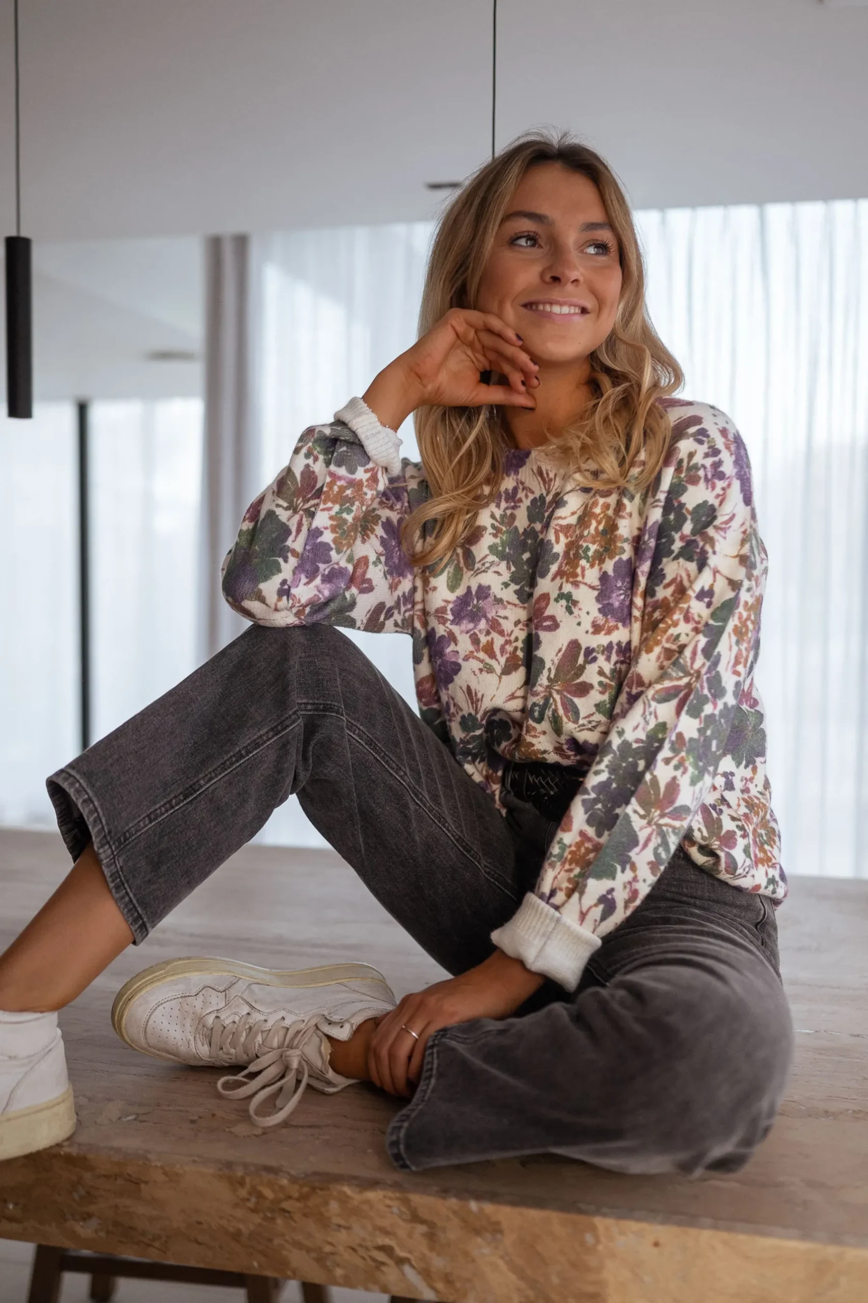 Pulls & Gilets-EASY-CLOTHES Pull Anna - mauve à fleursEasy Clothes Mauve à fleurs