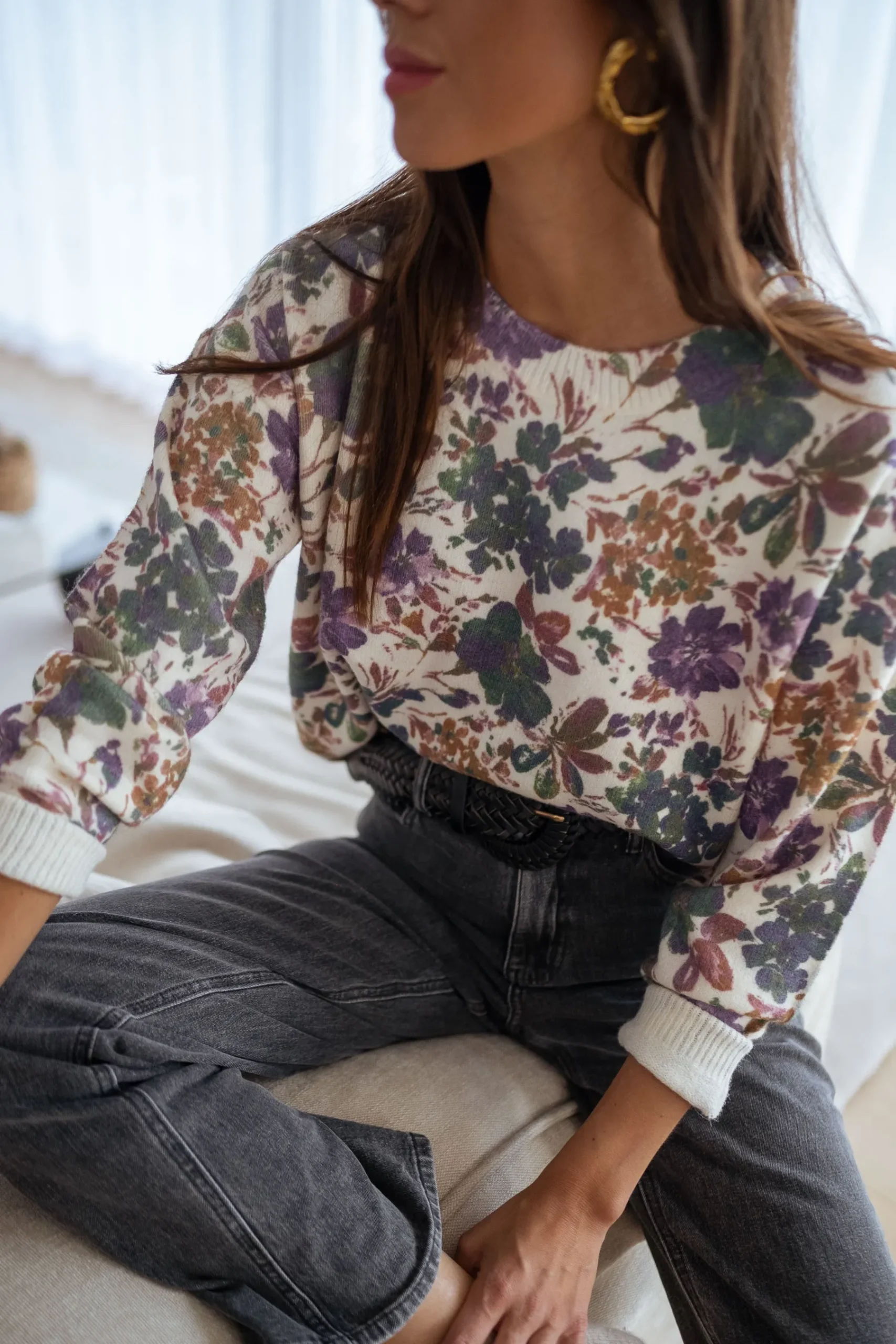 Pulls & Gilets-EASY-CLOTHES Pull Anna - mauve à fleursEasy Clothes Mauve à fleurs