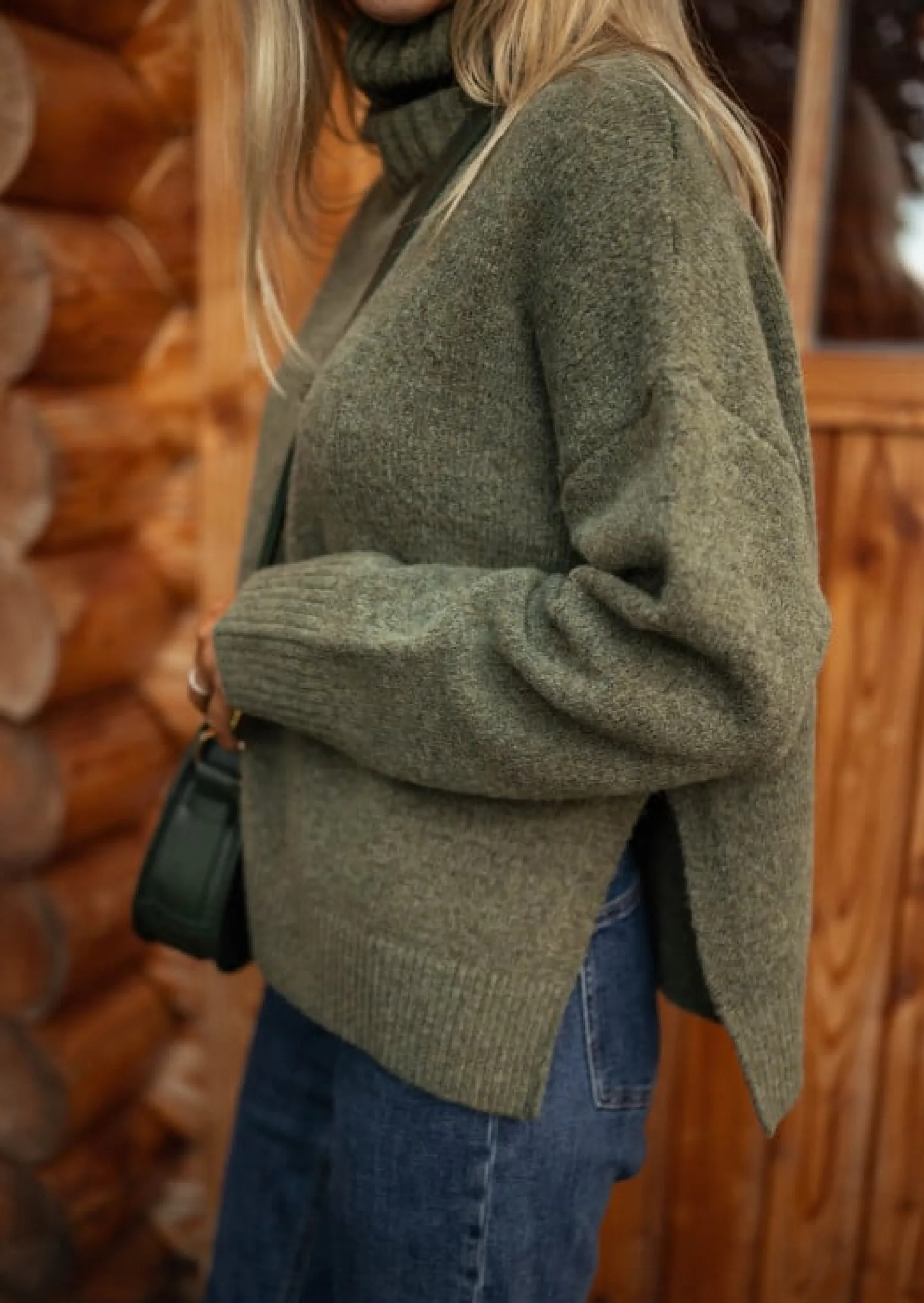 Pulls & Gilets-EASY-CLOTHES Pull Aubin - Kaki - Col Montant - DouxEasy Clothes Kaki