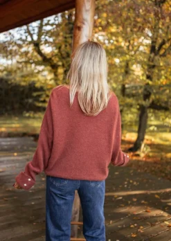 Pulls & Gilets-EASY-CLOTHES Pull Brique - Leonie - Col V - DouxEasy Clothes Brique       