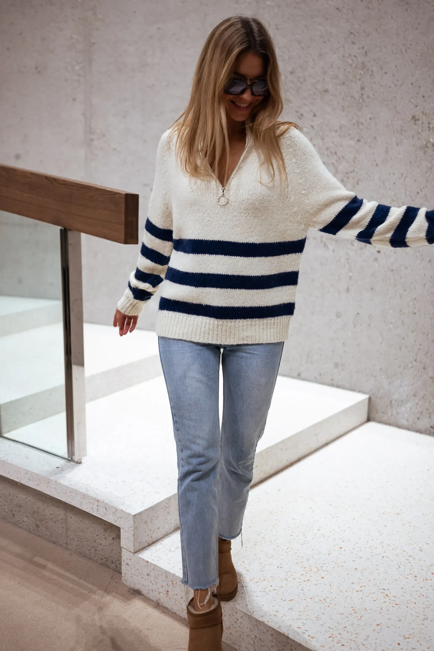 Pulls & Gilets-EASY-CLOTHES Pull Clara - Ecru et bleu - A lignesEasy Clothes Écru et bleu à lignes