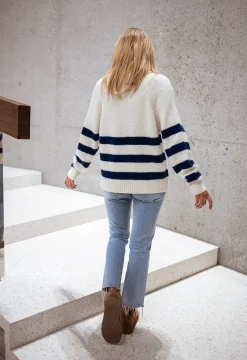 Pulls & Gilets-EASY-CLOTHES Pull Clara - Ecru et bleu - A lignesEasy Clothes Écru et bleu à lignes