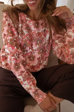 Pulls & Gilets-EASY-CLOTHES Pull Erica - rose à fleursEasy Clothes Rose à fleurs       