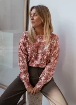 Pulls & Gilets-EASY-CLOTHES Pull Erica - rose à fleursEasy Clothes Rose à fleurs       
