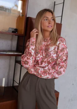 Pulls & Gilets-EASY-CLOTHES Pull Erica - rose à fleursEasy Clothes Rose à fleurs       