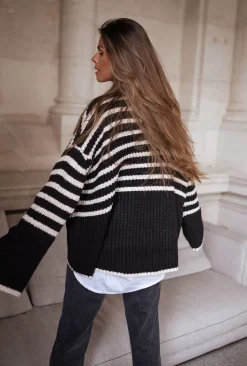 Pulls & Gilets-EASY-CLOTHES Pull Genna à lignes - noir et écruEasy Clothes Noir et écru       