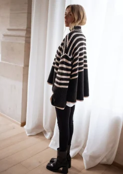 Pulls & Gilets-EASY-CLOTHES Pull Genna à lignes - noir et écruEasy Clothes Noir et écru