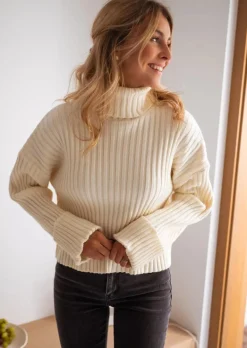 Pulls & Gilets-EASY-CLOTHES Pull Georgia Ecru - Col Roulé - DouxEasy Clothes Écru       