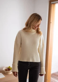 Pulls & Gilets-EASY-CLOTHES Pull Georgia Ecru - Col Roulé - DouxEasy Clothes Écru