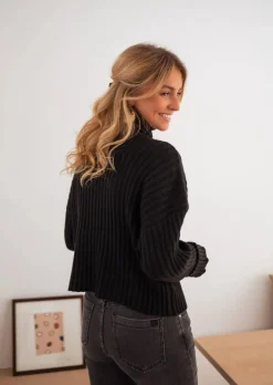 Pulls & Gilets-EASY-CLOTHES Pull Georgia Noir - Col Roulé - DouxEasy Clothes Noir