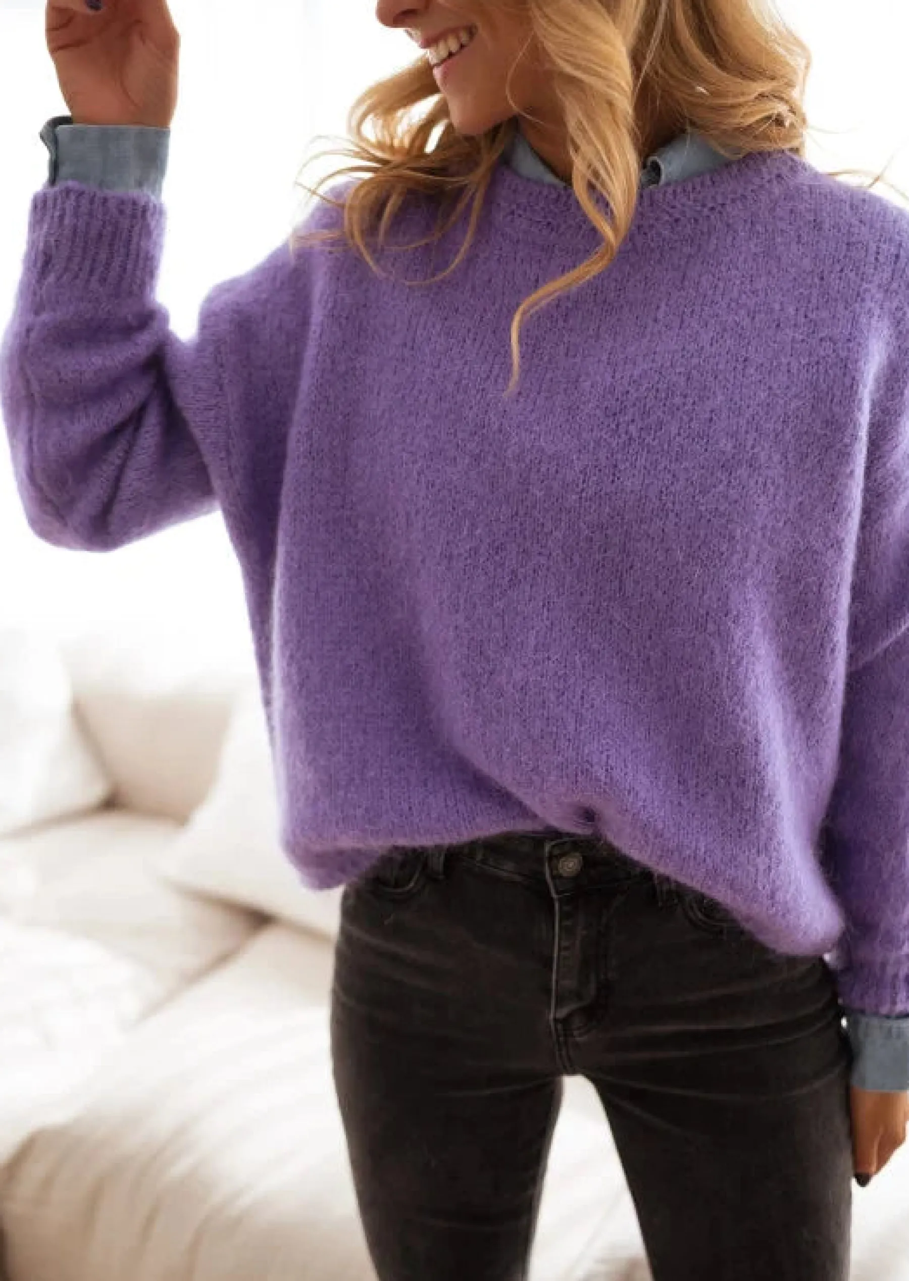 Pulls & Gilets-EASY-CLOTHES Pull Jacob Mauve - Made In Italy - Col RondEasy Clothes Mauve