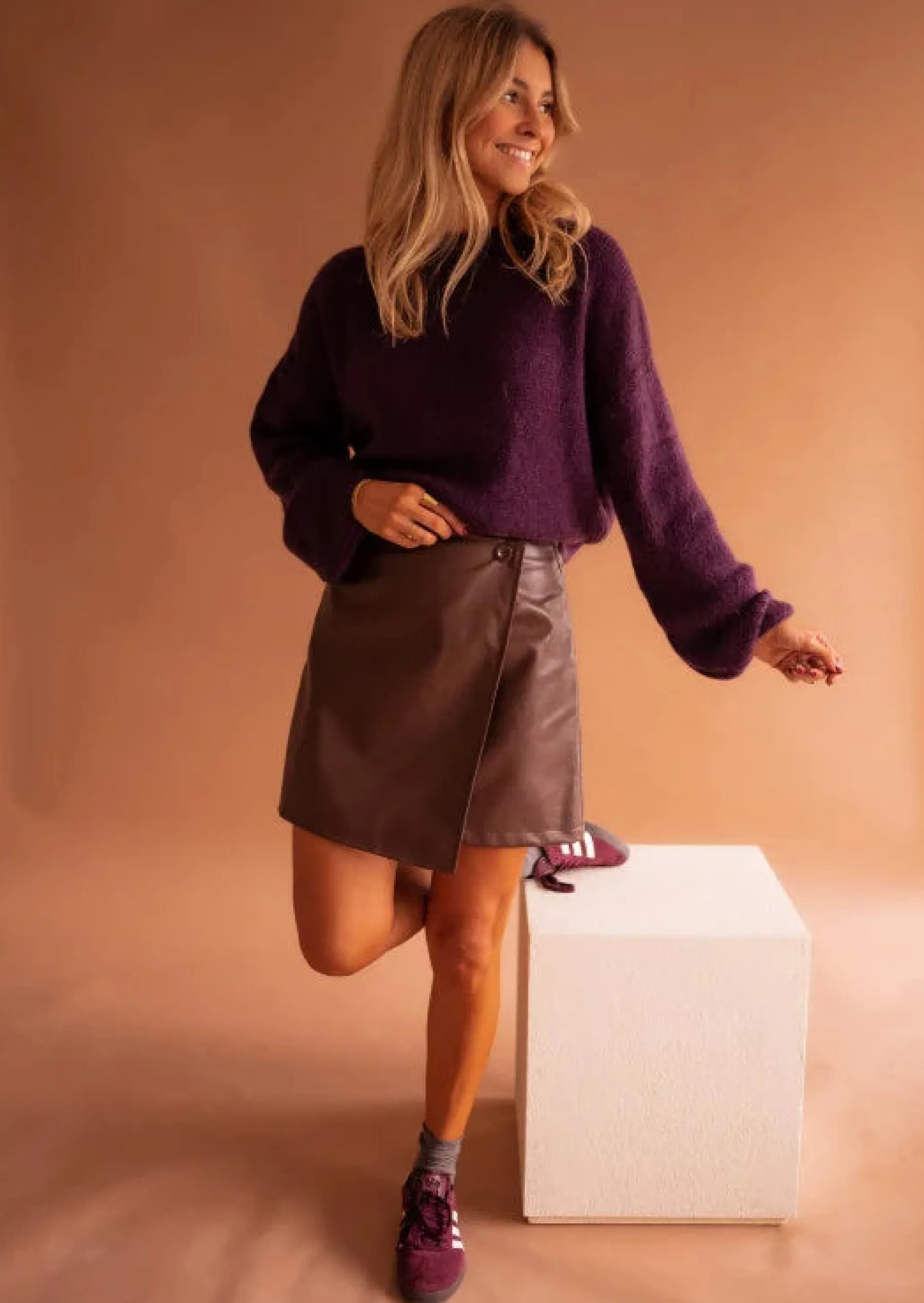Pulls & Gilets-EASY-CLOTHES Pull Joela - Prune - Col Rond - Made In ItalyEasy Clothes Prune