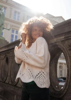 Pulls & Gilets-EASY-CLOTHES Pull Karl Beige - Manches Amples - Effet BroderieEasy Clothes Beige