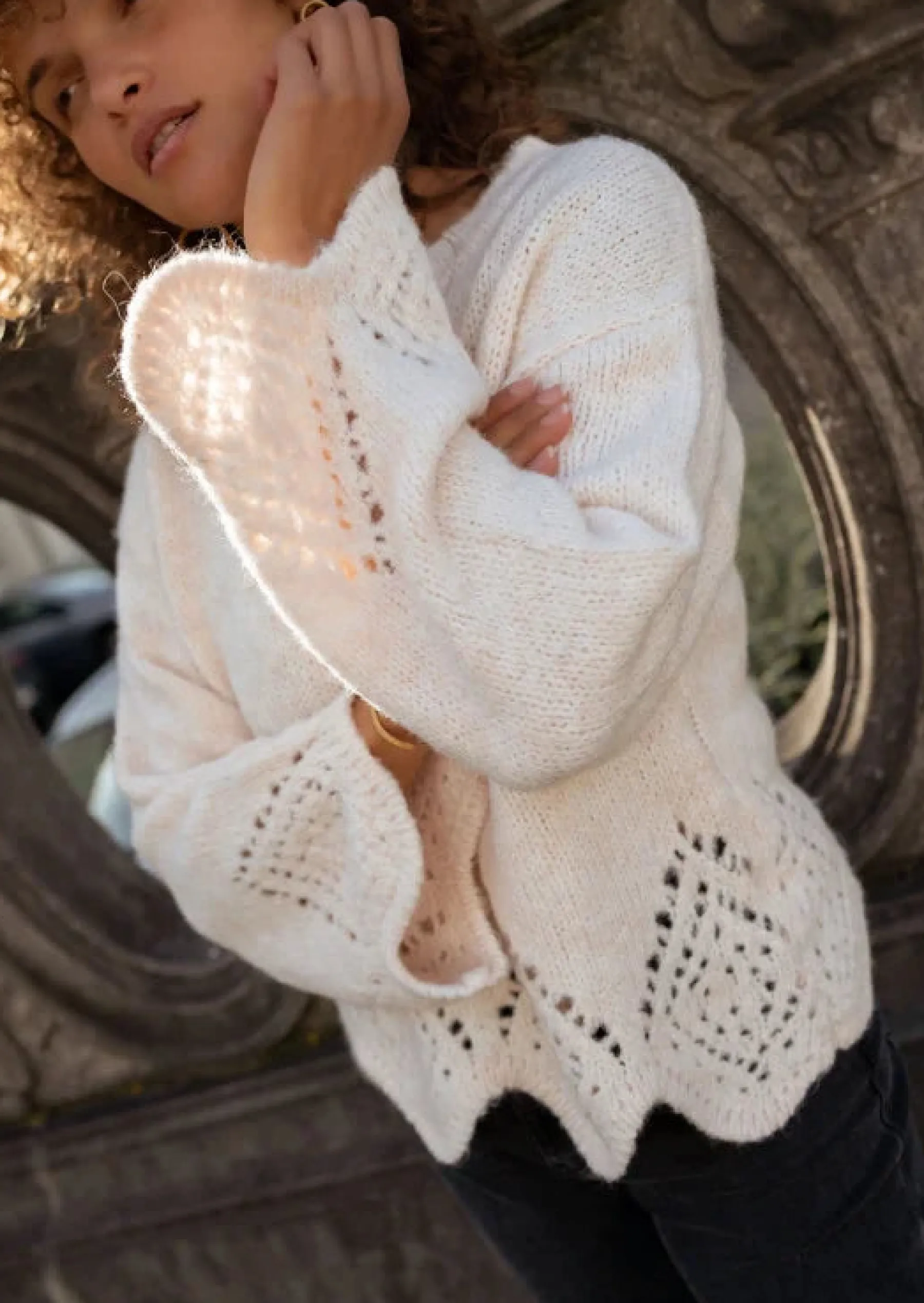 Pulls & Gilets-EASY-CLOTHES Pull Karl Beige - Manches Amples - Effet BroderieEasy Clothes Beige