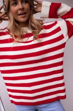Pulls & Gilets-EASY-CLOTHES Pull Larry - Écru à lignes rougesEasy Clothes Écru à lignes rouges