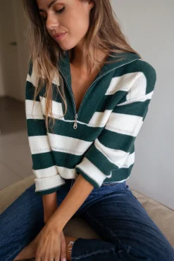 Pulls & Gilets-EASY-CLOTHES Pull Laura à lignes - vertes et écruesEasy Clothes Vertes et écrues