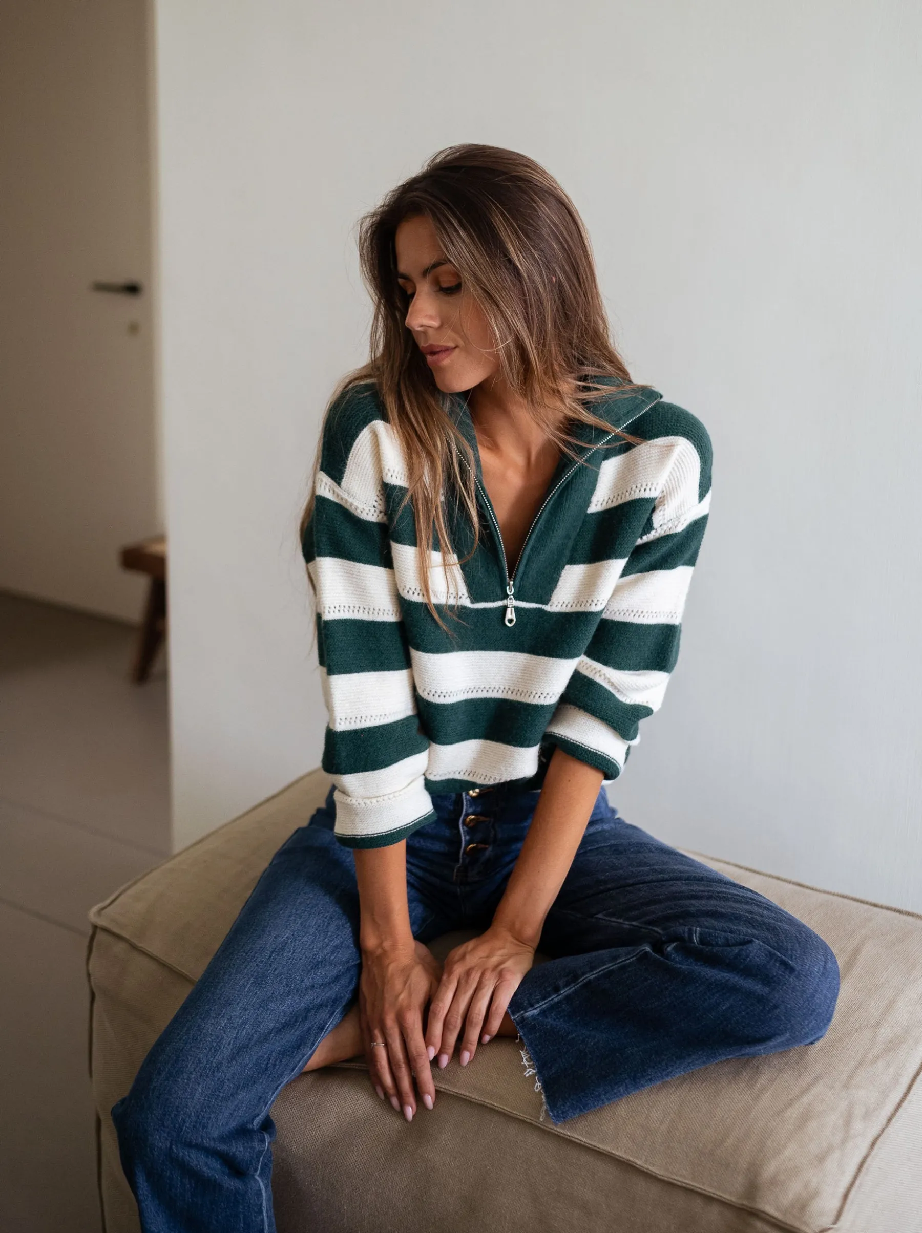 Pulls & Gilets-EASY-CLOTHES Pull Laura à lignes - vertes et écruesEasy Clothes Vertes et écrues