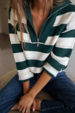 Pulls & Gilets-EASY-CLOTHES Pull Laura à lignes - vertes et écruesEasy Clothes Vertes et écrues