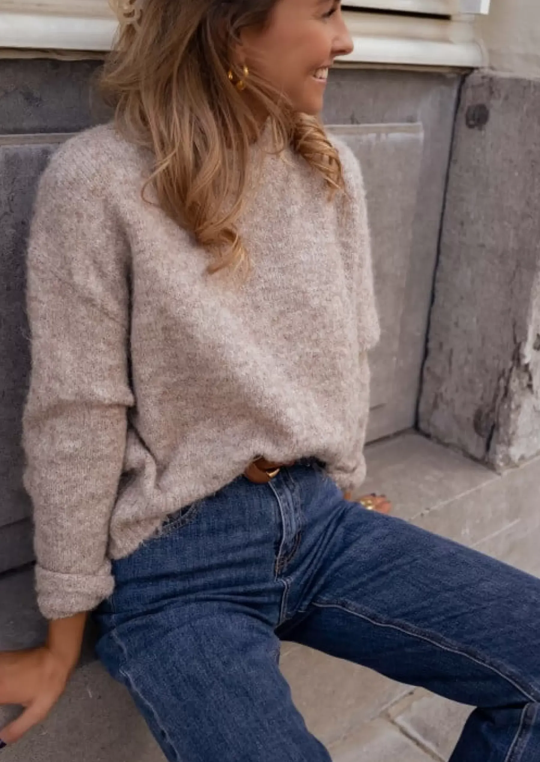Pulls & Gilets-EASY-CLOTHES Pull Lille Taupe - Col Montant - Coupe DroiteEasy Clothes Taupe