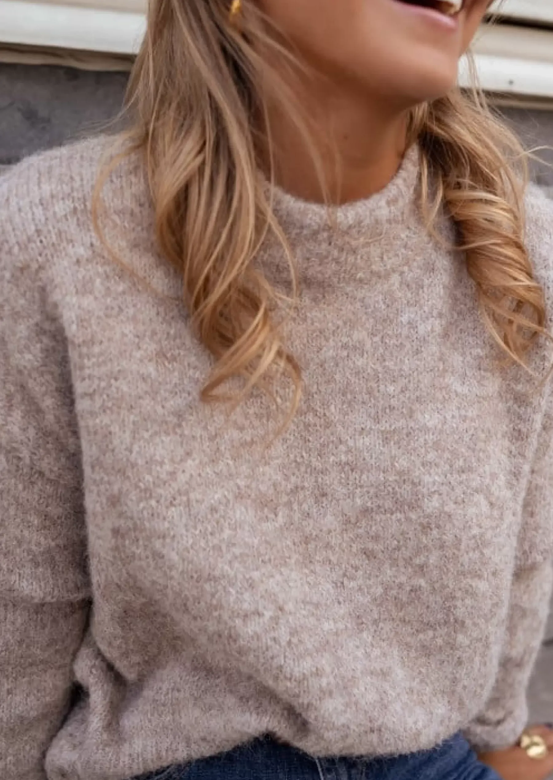 Pulls & Gilets-EASY-CLOTHES Pull Lille Taupe - Col Montant - Coupe DroiteEasy Clothes Taupe