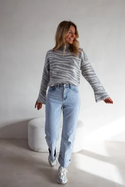 Pulls & Gilets-EASY-CLOTHES Pull Lony - Zèbre - Écru & Gris - Vêtements FemmeEasy Clothes Zèbre écru et gris       