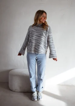 Pulls & Gilets-EASY-CLOTHES Pull Lony - Zèbre - Écru & Gris - Vêtements FemmeEasy Clothes Zèbre écru et gris       