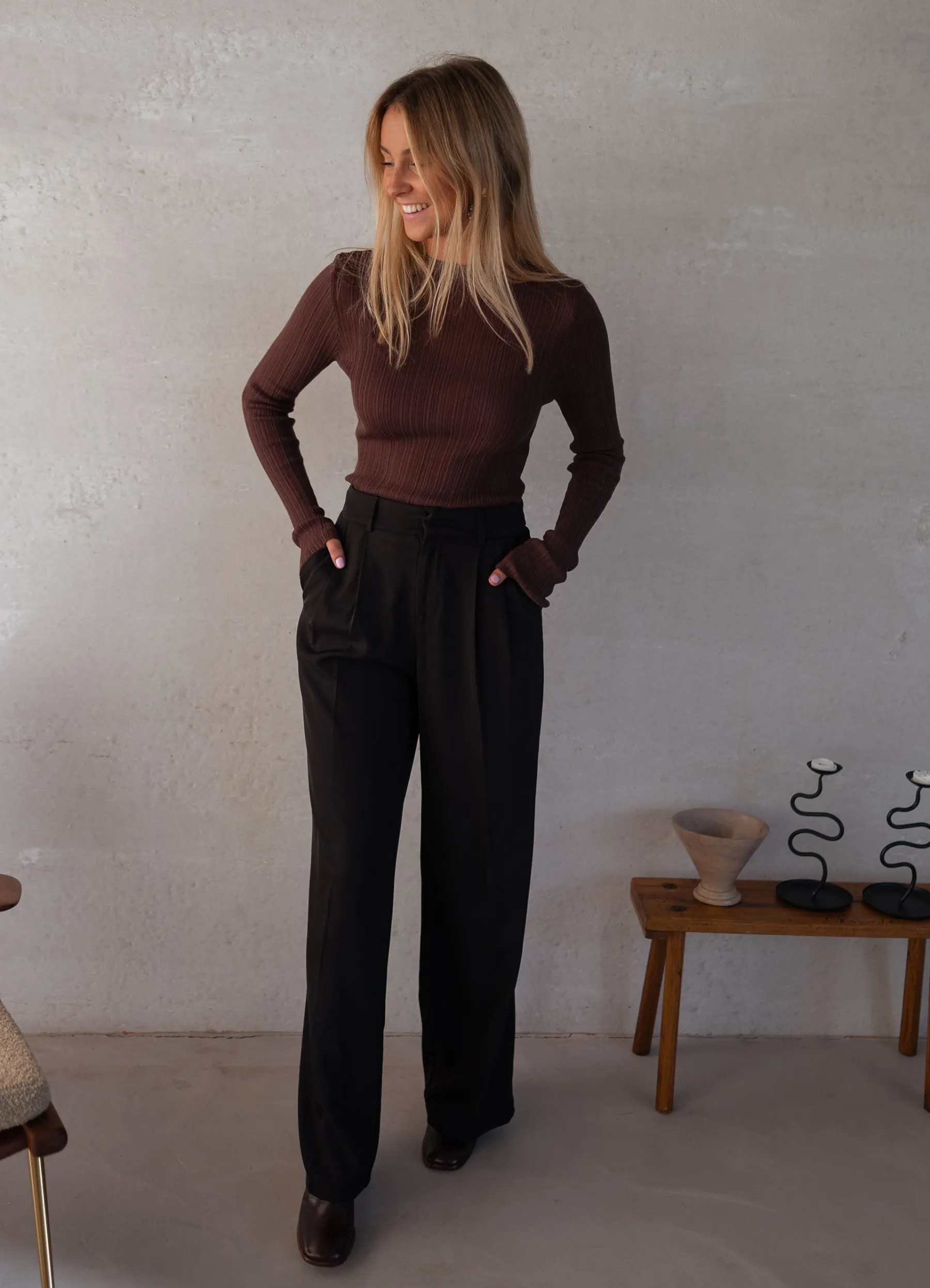 Pulls & Gilets-EASY-CLOTHES Pull Lucie - en maille fine brunEasy Clothes En maille fine brun