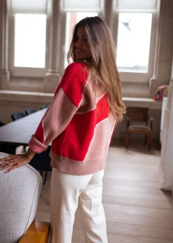 Pulls & Gilets-EASY-CLOTHES Pull Maleka - rouge et vieux roseEasy Clothes Rouge et vieux rose       