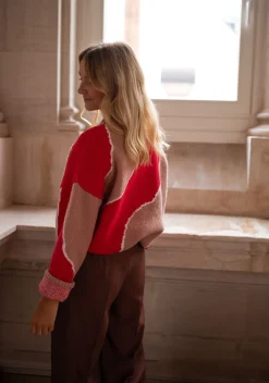 Pulls & Gilets-EASY-CLOTHES Pull Maleka - rouge et vieux roseEasy Clothes Rouge et vieux rose       