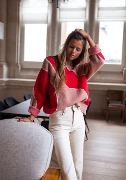 Pulls & Gilets-EASY-CLOTHES Pull Maleka - rouge et vieux roseEasy Clothes Rouge et vieux rose       