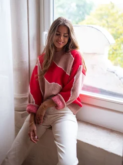 Pulls & Gilets-EASY-CLOTHES Pull Maleka - rouge et vieux roseEasy Clothes Rouge et vieux rose       