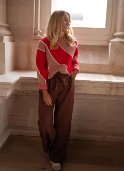 Pulls & Gilets-EASY-CLOTHES Pull Maleka - rouge et vieux roseEasy Clothes Rouge et vieux rose       