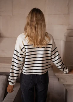 Pulls & Gilets-EASY-CLOTHES Pull Manou à lignes - écru et noirEasy Clothes Écru et noir       