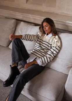 Pulls & Gilets-EASY-CLOTHES Pull Manou à lignes - écru et noirEasy Clothes Écru et noir