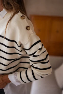Pulls & Gilets-EASY-CLOTHES Pull Manou à lignes - écru et noirEasy Clothes Écru et noir