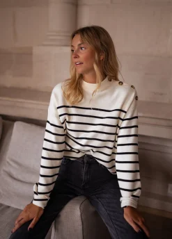 Pulls & Gilets-EASY-CLOTHES Pull Manou à lignes - écru et noirEasy Clothes Écru et noir