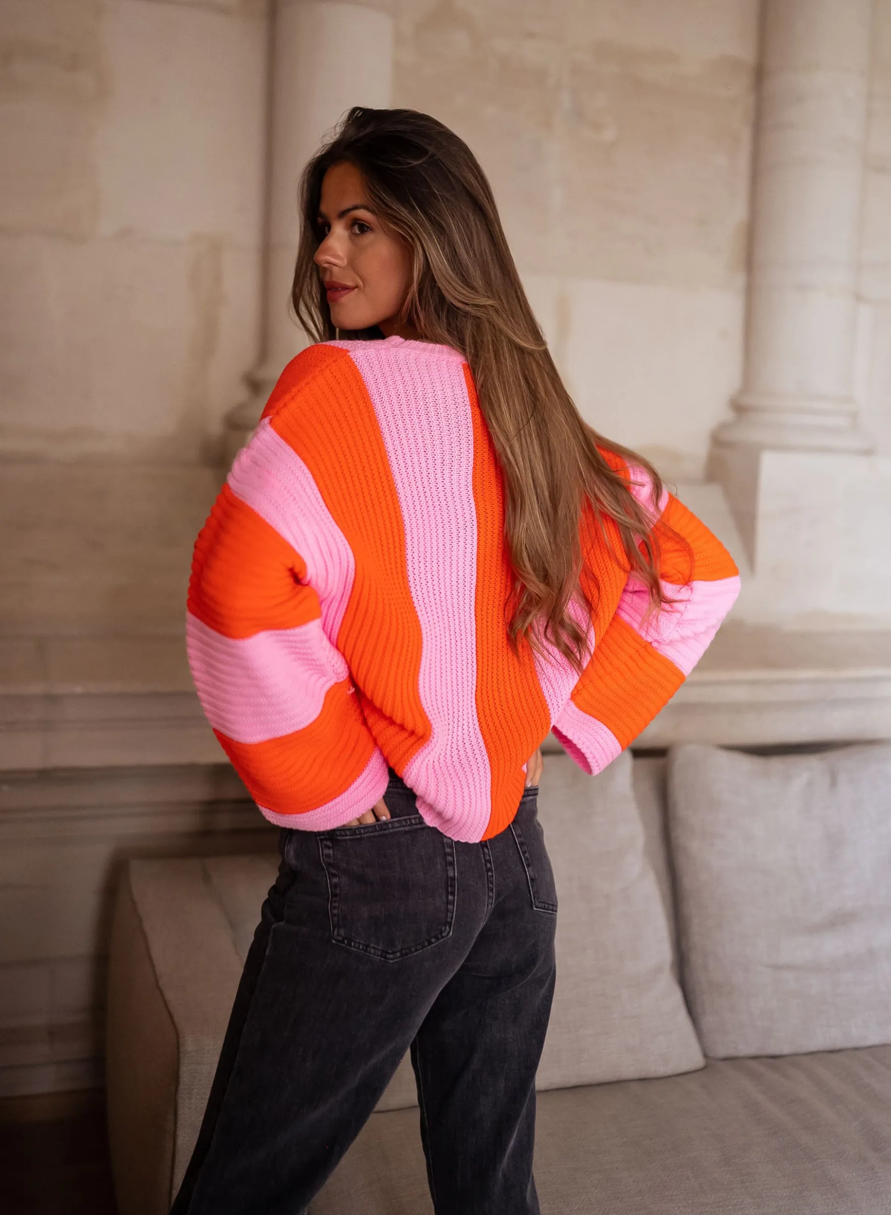 Pulls & Gilets-EASY-CLOTHES Pull Masson - rose et orangeEasy Clothes Rose et orange