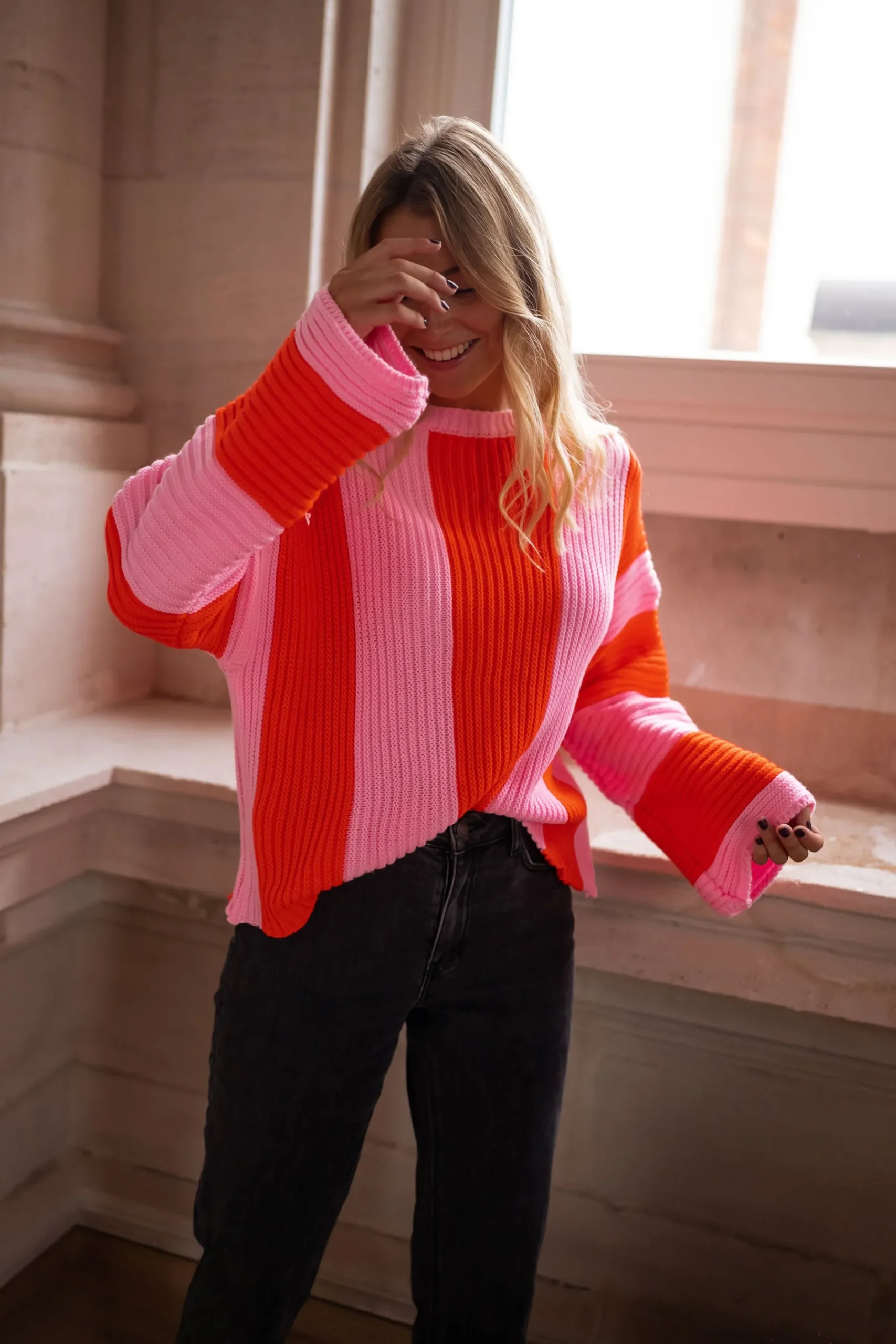 Pulls & Gilets-EASY-CLOTHES Pull Masson - rose et orangeEasy Clothes Rose et orange