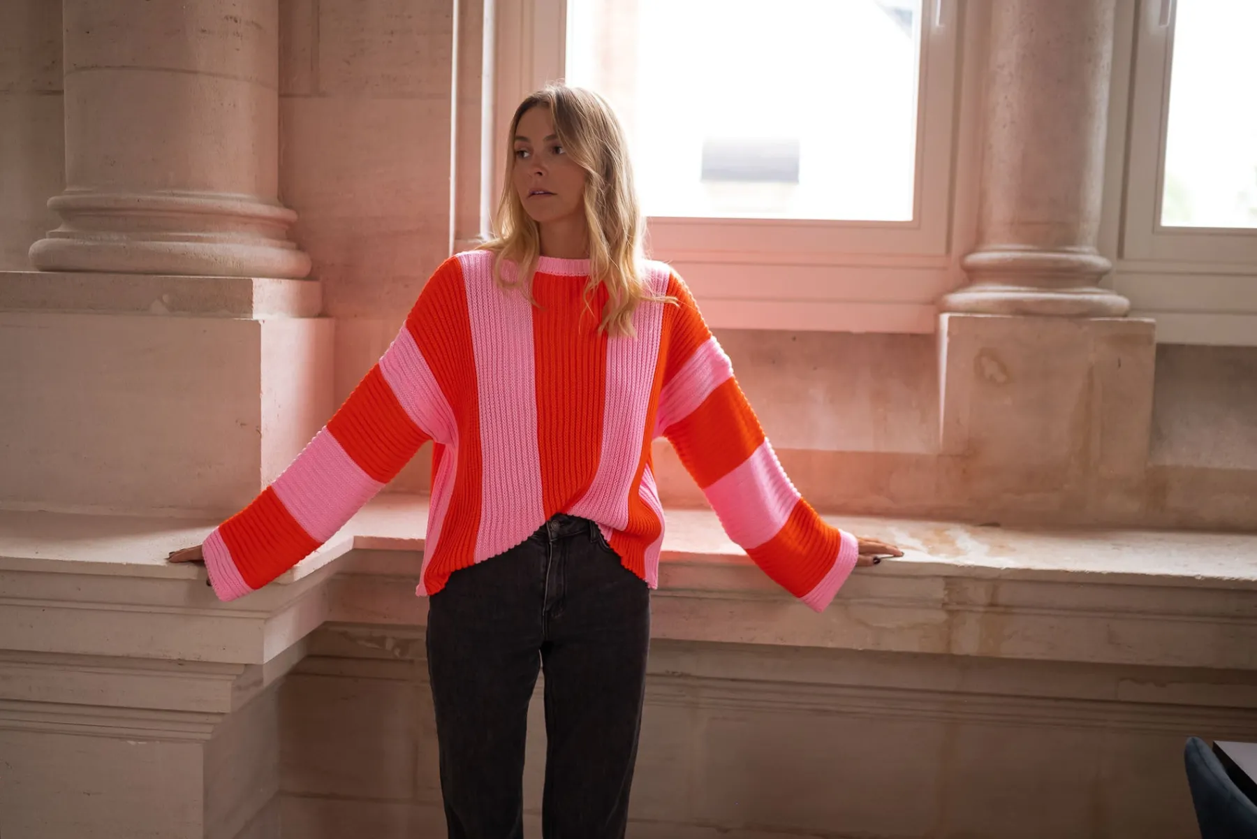 Pulls & Gilets-EASY-CLOTHES Pull Masson - rose et orangeEasy Clothes Rose et orange