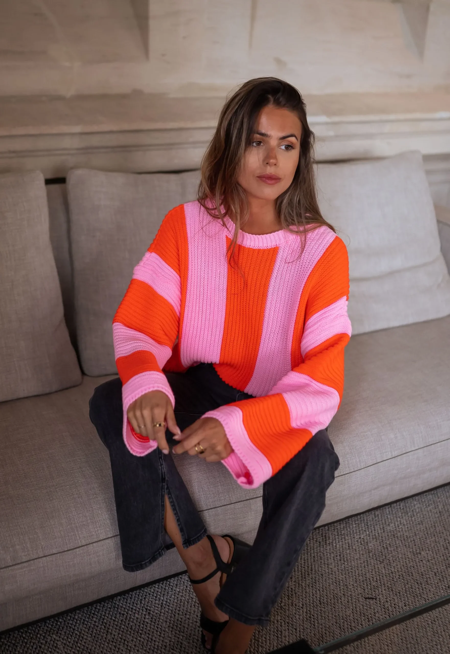 Pulls & Gilets-EASY-CLOTHES Pull Masson - rose et orangeEasy Clothes Rose et orange