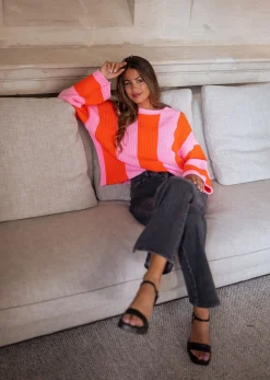 Pulls & Gilets-EASY-CLOTHES Pull Masson - rose et orangeEasy Clothes Rose et orange