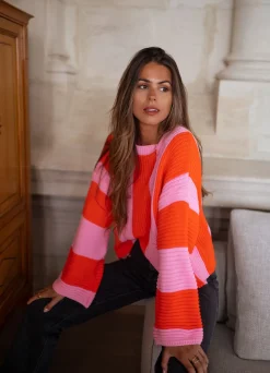 Pulls & Gilets-EASY-CLOTHES Pull Masson - rose et orangeEasy Clothes Rose et orange