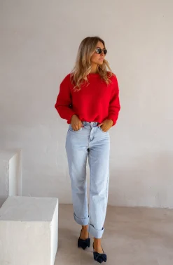 Pulls & Gilets-EASY-CLOTHES Pull Melania - Rouge Vif - Col RondEasy Clothes Rouge