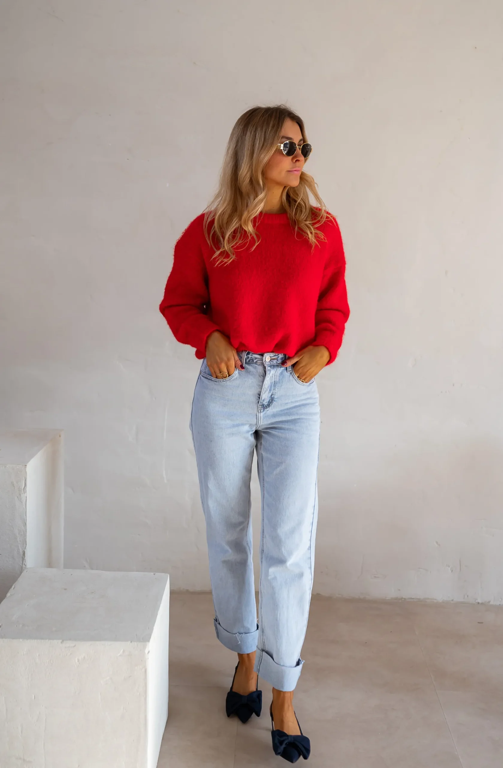 Pulls & Gilets-EASY-CLOTHES Pull Melania - Rouge Vif - Col RondEasy Clothes Rouge