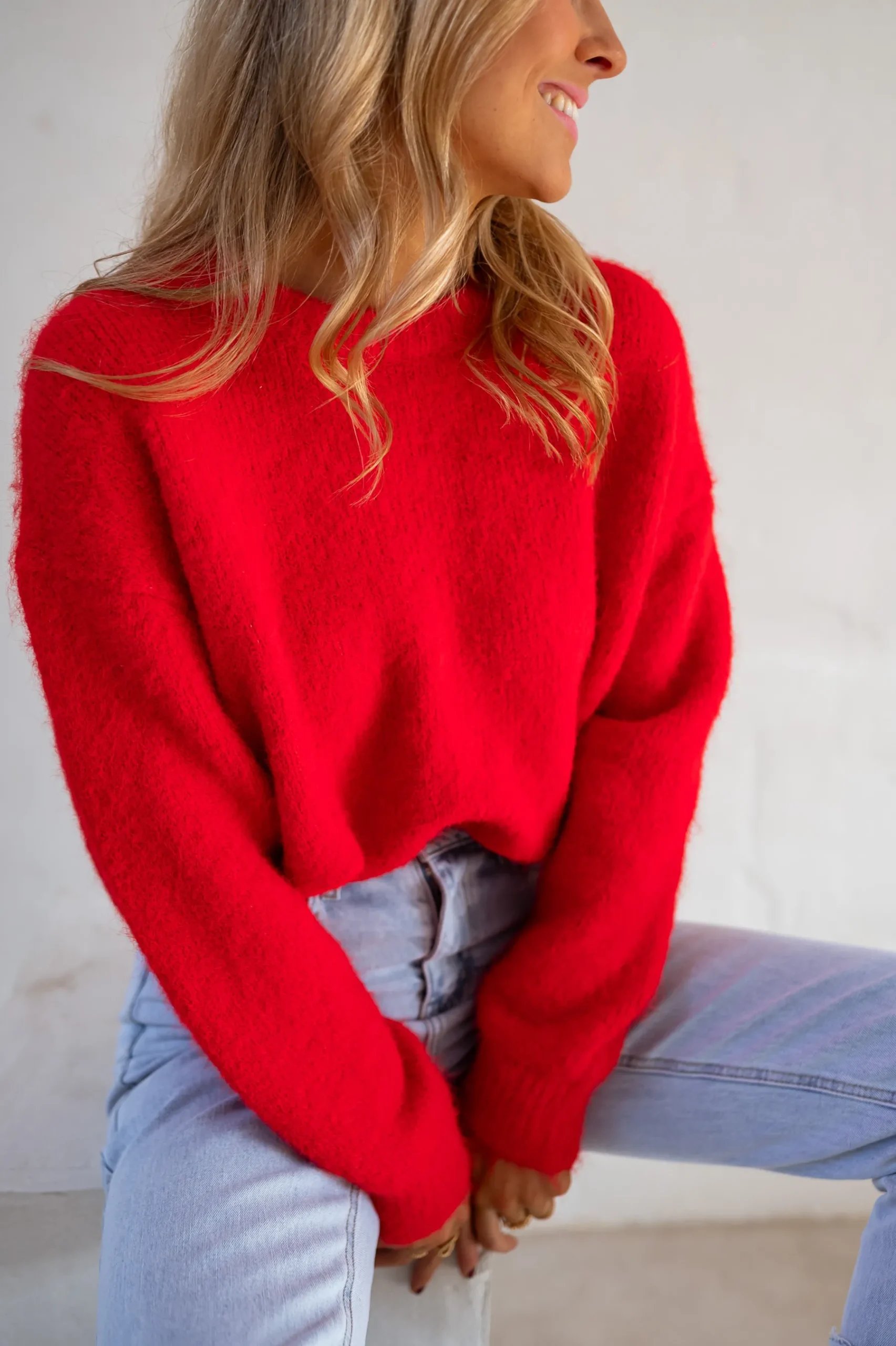 Pulls & Gilets-EASY-CLOTHES Pull Melania - Rouge Vif - Col RondEasy Clothes Rouge