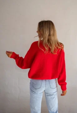 Pulls & Gilets-EASY-CLOTHES Pull Melania - Rouge Vif - Col RondEasy Clothes Rouge