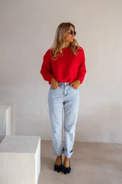Pulls & Gilets-EASY-CLOTHES Pull Melania - Rouge Vif - Col RondEasy Clothes Rouge