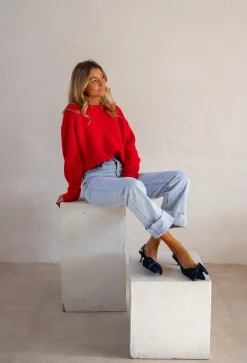 Pulls & Gilets-EASY-CLOTHES Pull Melania - Rouge Vif - Col RondEasy Clothes Rouge