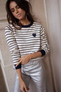 Pulls & Gilets-EASY-CLOTHES Pull Milano - à lignes écru et bleuEasy Clothes À lignes écru et bleu