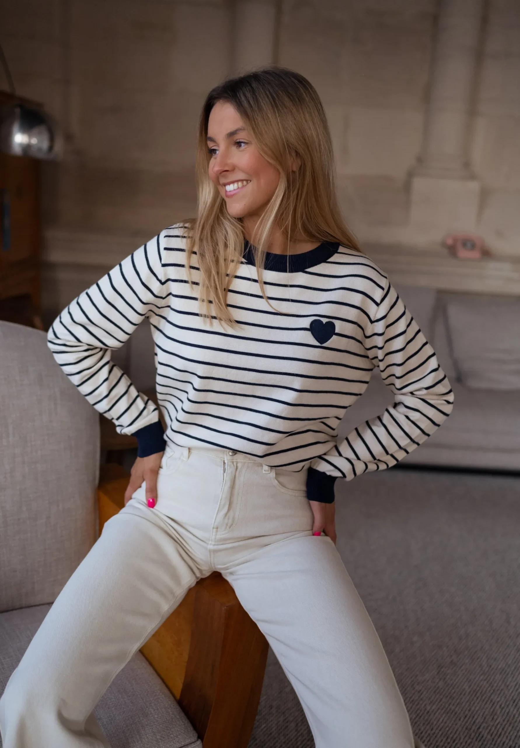 Pulls & Gilets-EASY-CLOTHES Pull Milano - à lignes écru et bleuEasy Clothes À lignes écru et bleu